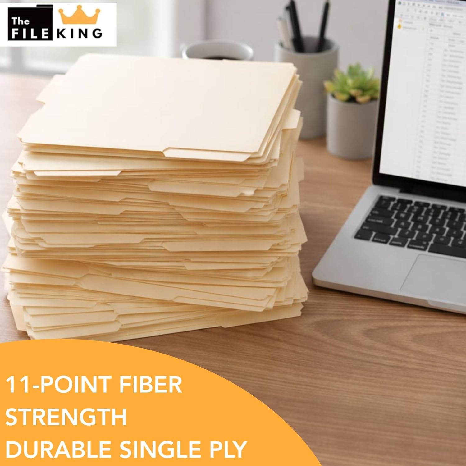 The File King 1/3 Cut File Folders Letter Size - 100 Pack | Manilla Folders 8.5 x 11 | Assorted 3 Tabs | Heavy Duty 11-Point Fiber | Made in USA | Undercut Front Style | Easy Labeling & Organization