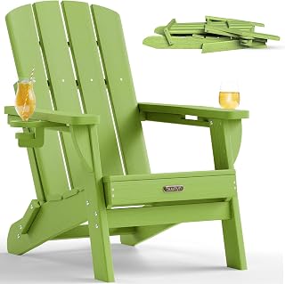 Folding Adirondack Chair, HDPE, 2 Cup Holders, Lime