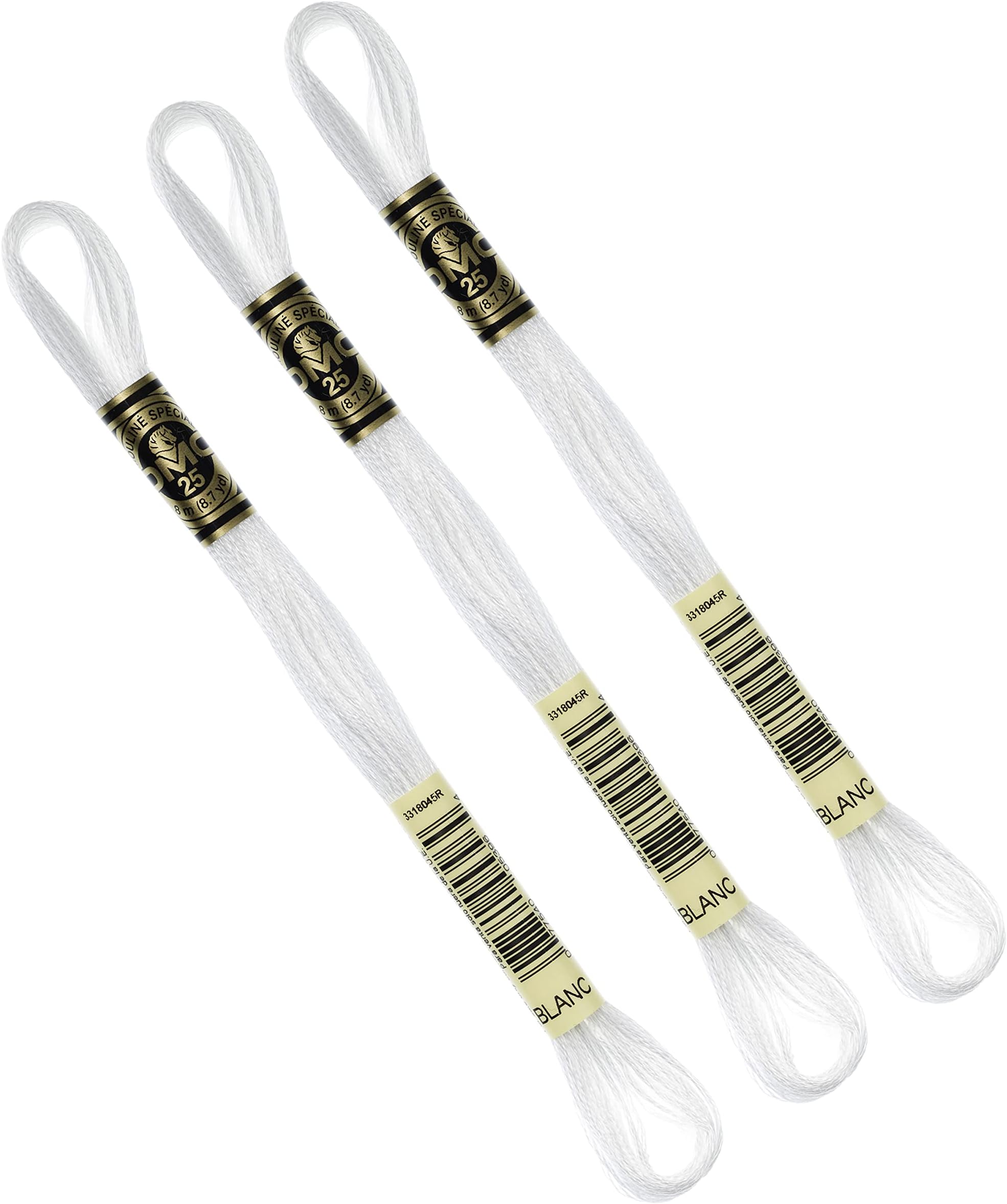 3 x DMC Threads/Skeins Mouline Stranded Cotton Cross Stitch 8 Metres - Blanc