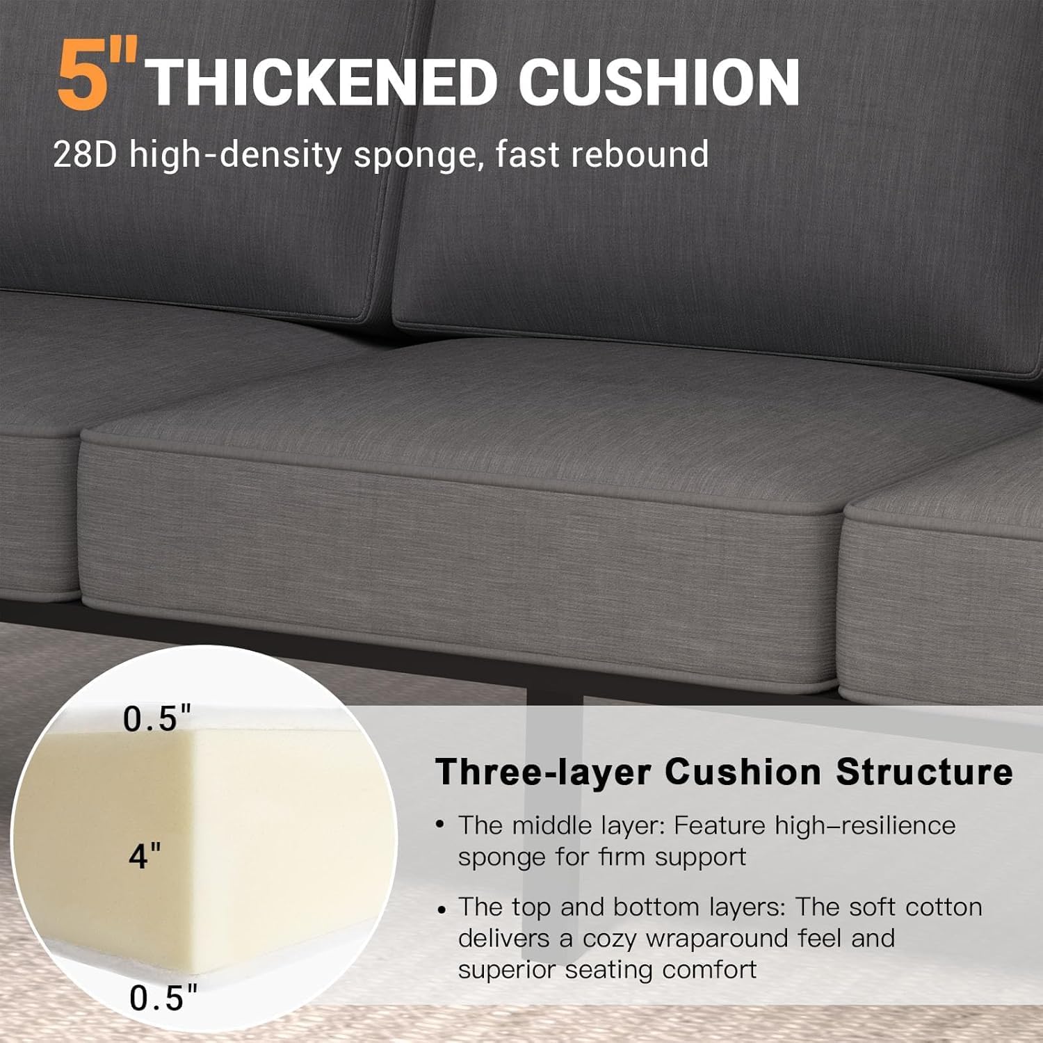 Aluminum Outdoor Loveseat, Oversized Patio Couch, Modern Sofa All Weather Metal Furniture Set with 5" Cushions (Black/Dark Grey)