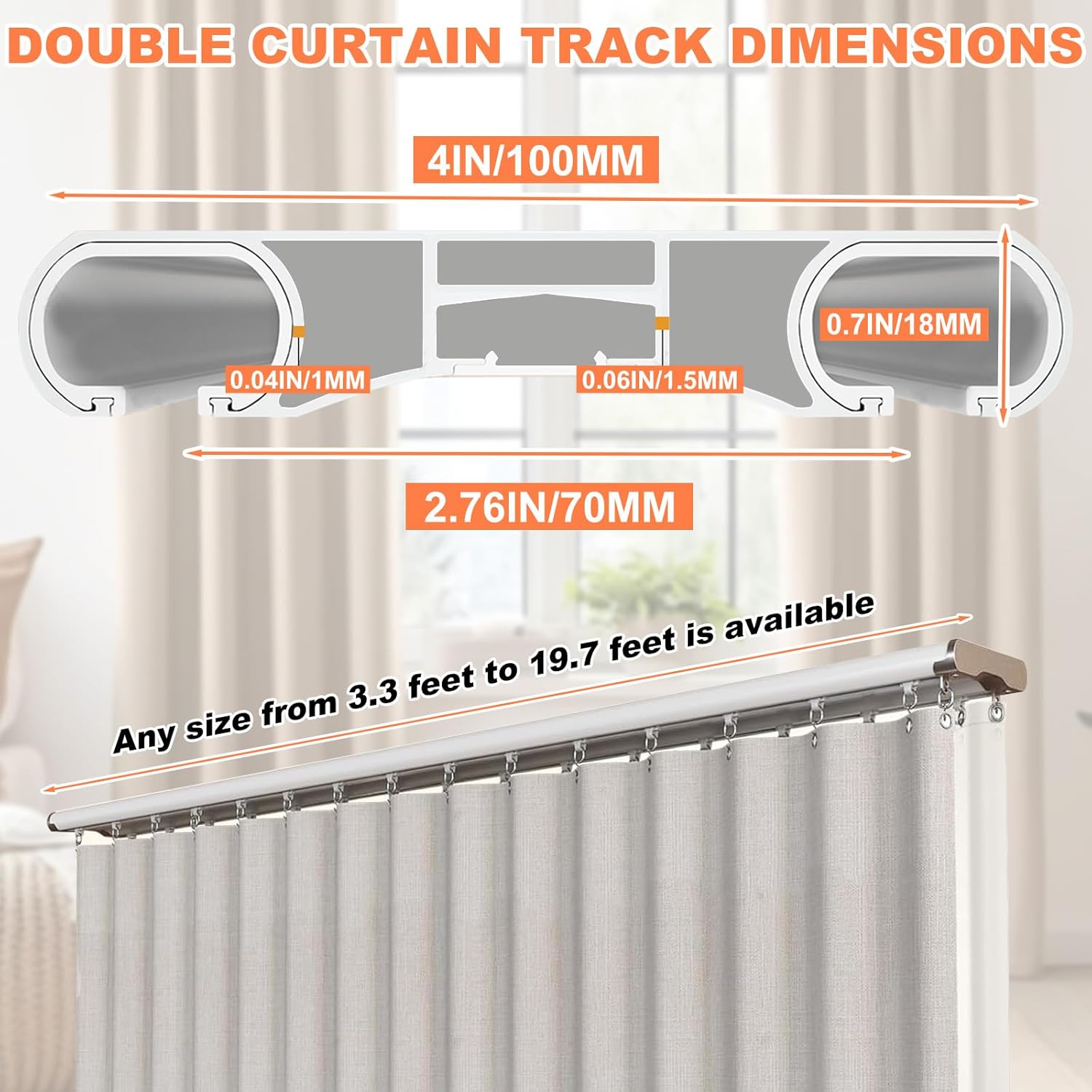 Double Curtain Track Ceiling Mount, 8.2ft (2.5m) Heavy Duty White Aluminum Alloy Curtain Rail with Nano Rollers, Blackout Drop Ceiling Track for Bedroom Window Hotel (White)