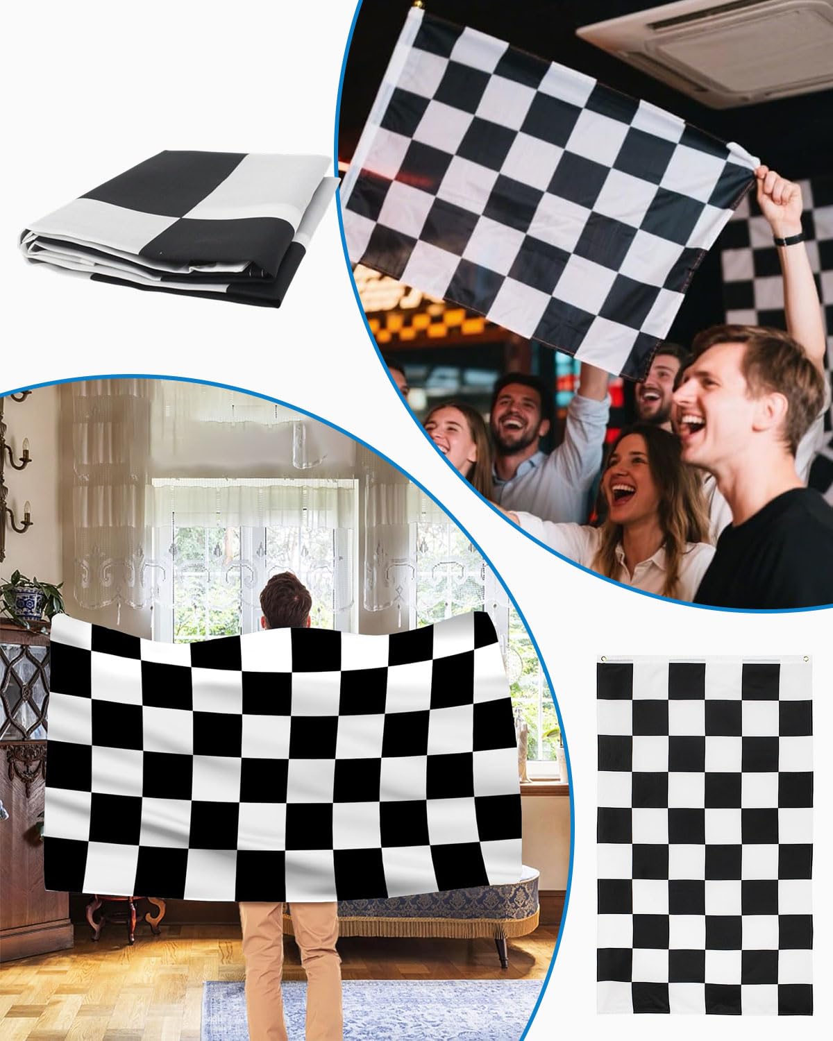 1PCS Bandiera a Scacchi, 90x150 cm Bandiera da Corsa Nera e Bianca con Occhielli in Ottone, Decorazioni per Interni Esterni, Garage, Bar, Eventi Sportivi e Party Automobilistiche