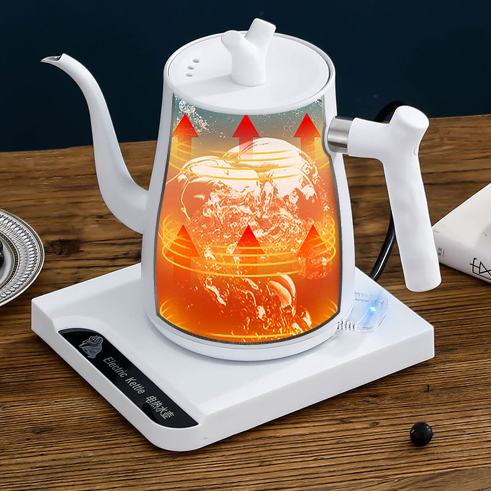 Hervidor Eléctrico con Cuello de Cisne, Hervidor Eléctrico de Acero Inoxidable, Café por Goteo, Té, Tetera Eléctrica con Apagado Automático, Protección Contra Ebullición en Seco