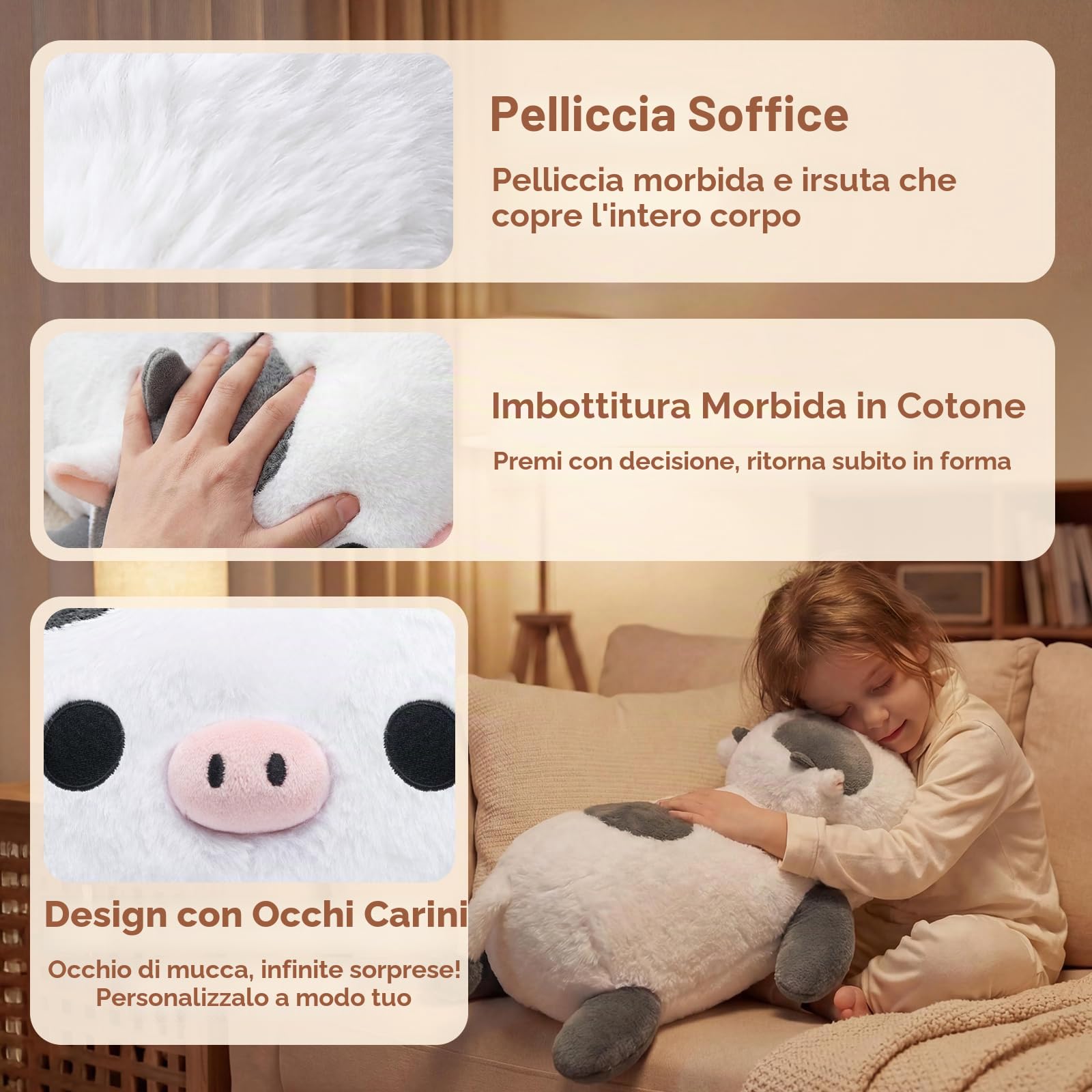Mewaii Peluche Ponderato Mucca Grigia Bianca 58CM 4.0 Lbs – Cuscino Giocattolo Kawaii Morbido e Confortevole, Compleanno e Occasioni Speciali