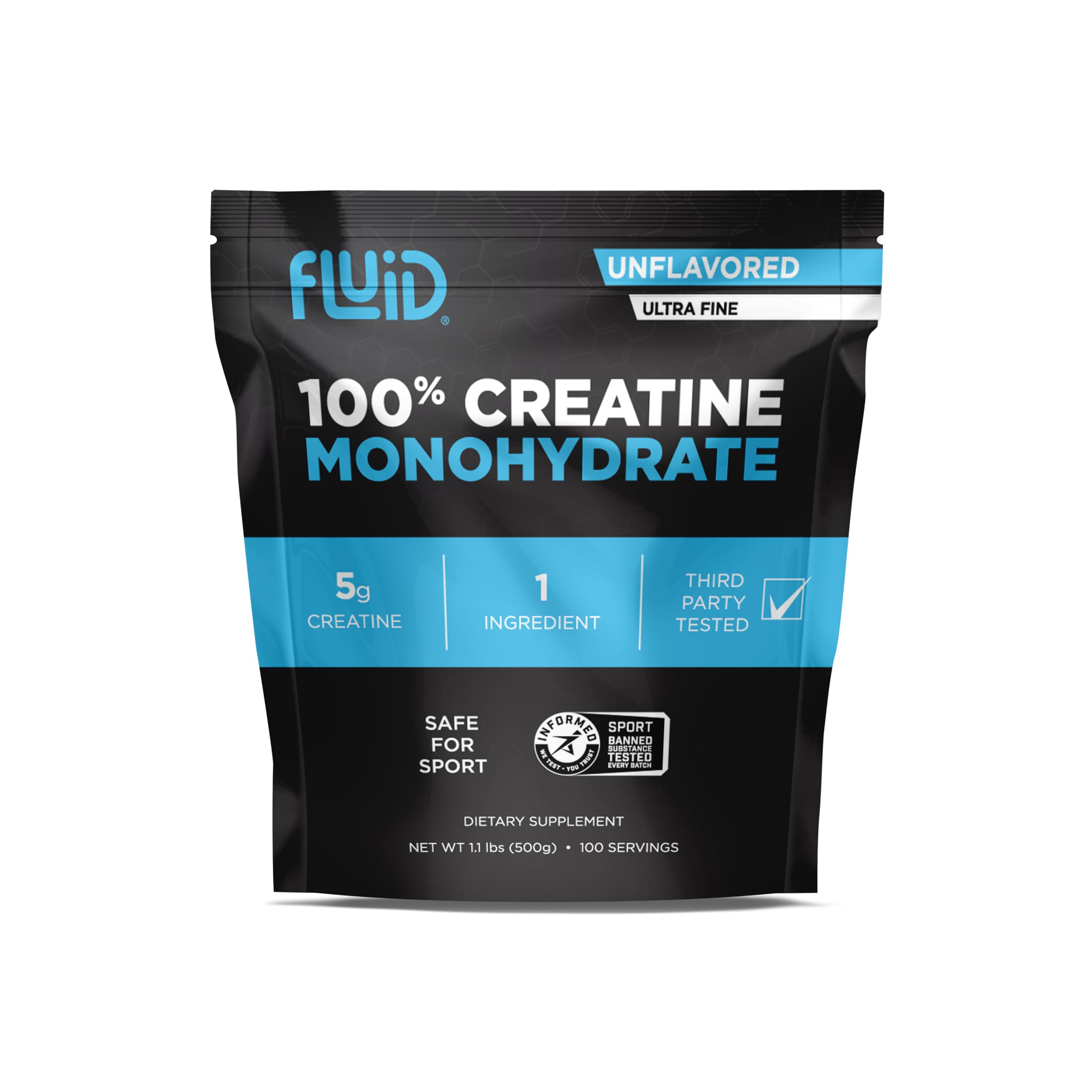 Creatina fluida - 100 % monohidrato de creatina en polvo, sin sabor, certificado por Informed Sport, 5 g por ración (100 raciones)