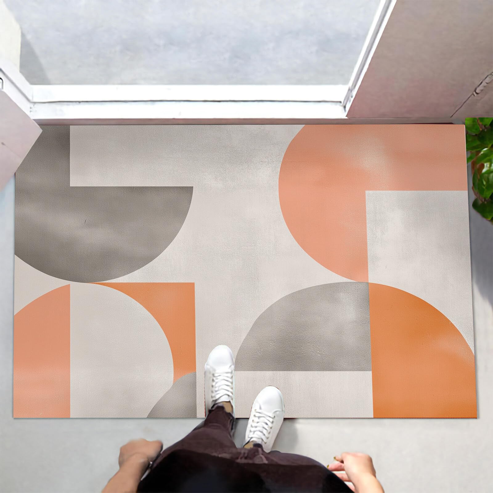 Tappetino Entrata Grigio Arancione Texture Elegante Zerbino Geometria Astratta Zerbini Di Benvenuto Per Cucina Interno Terrazzo Posteriori Esterno Porte Anteriori La Casa,80X120Cm