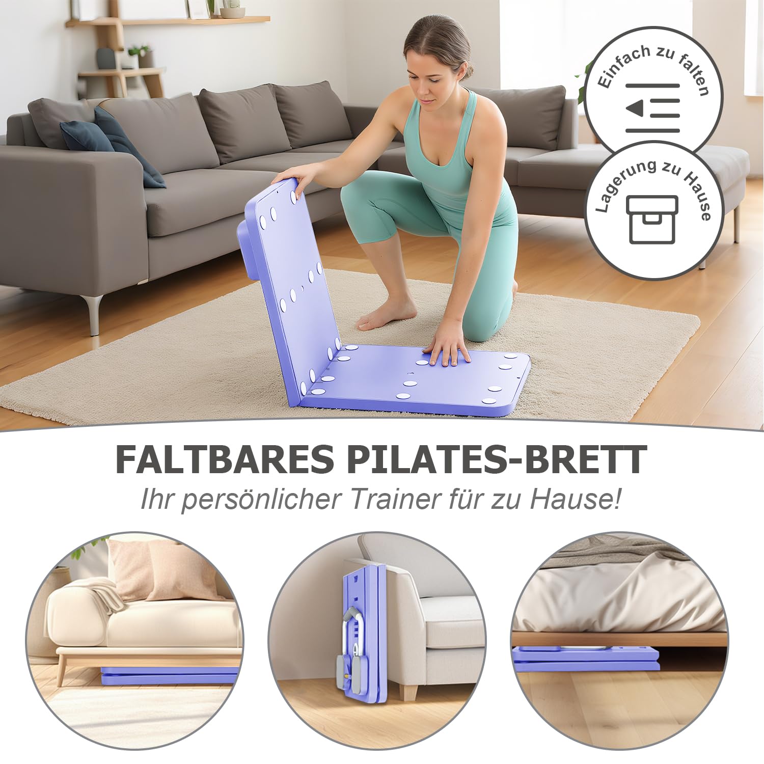 Pilates Board Reformer Plegable de Resistencia, Reformer Pilates Maschine Kit, Set Tabla Pilates, Mini Equipo de Fitness para Entrenamiento de Cuerpo Completo, Máquina de Pilates para Casa