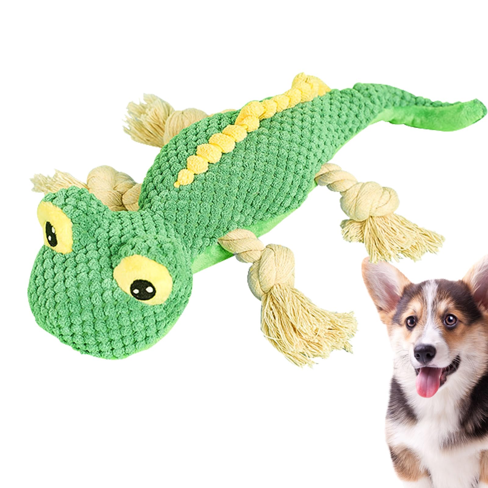 Juguetes de cuerda de felpa para perros, juguetes interactivos para perros lagarto de peluche, ecológico, antimordeduras, juguete suave y chirriante para perros pequeños y medianos Bellv