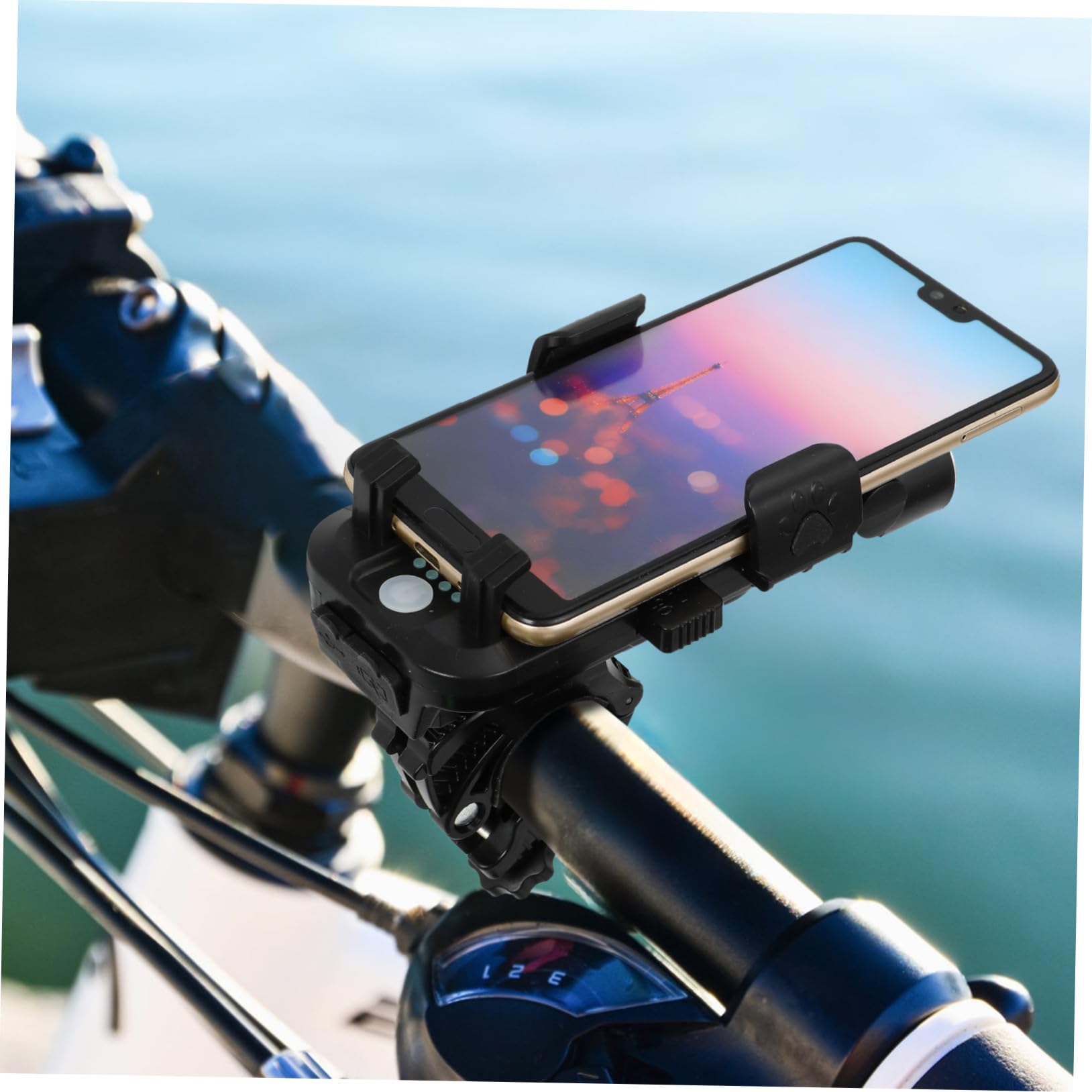 PartyKindom 4000mah Faro Bici Anteriore Luce LED Posteriore Supporto Telefono Clacson e Batteria Ricaricabile USB per Guida Notturna Sicura