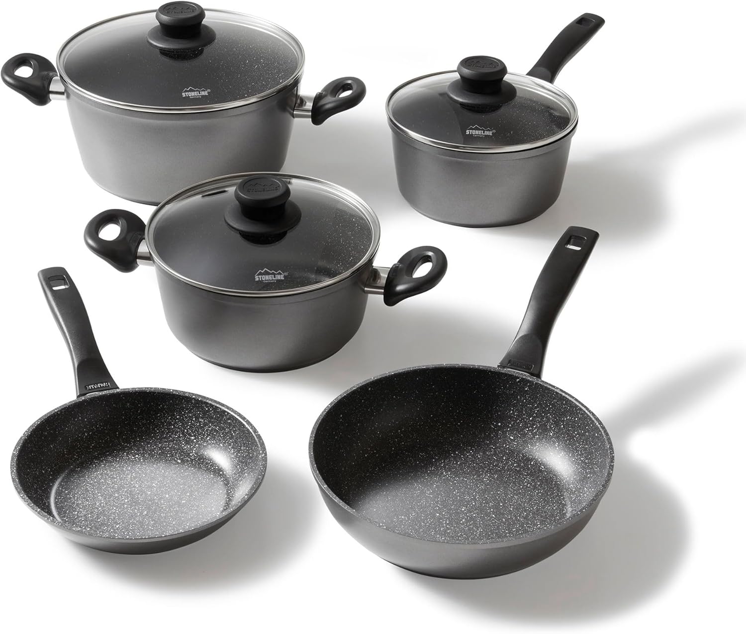 STONELINE Cookware set with glass lids (set of 8), 23.23 x 8.46 x 14.76 ", Anthracite