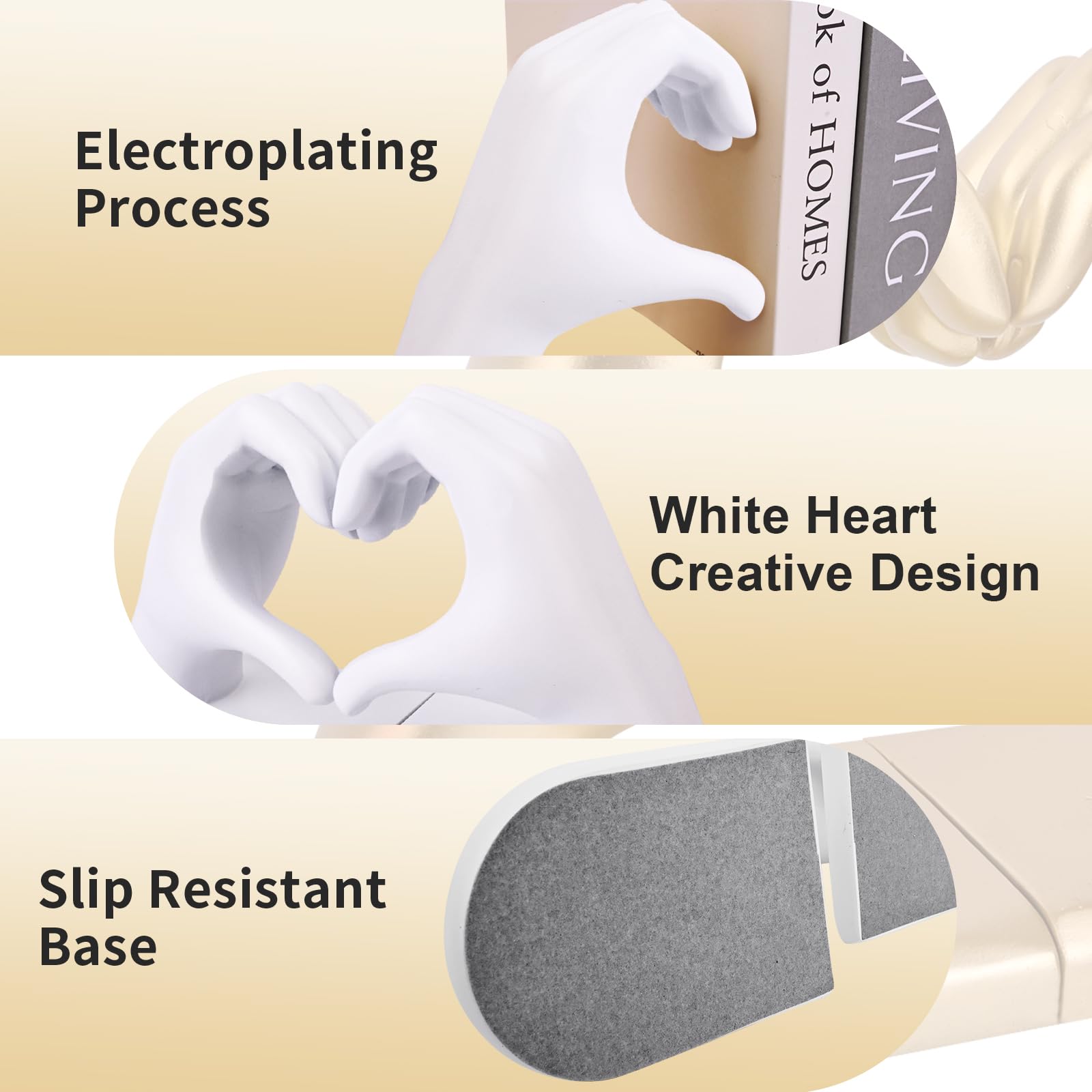Sujetalibros Decorativos Blancos - Sujetalibros Escultura de Manos en Forma de corazón, Creativo y Soporte para Libros - para Sala de Estar, decoración del hogar y separadores de estantes de Oficina