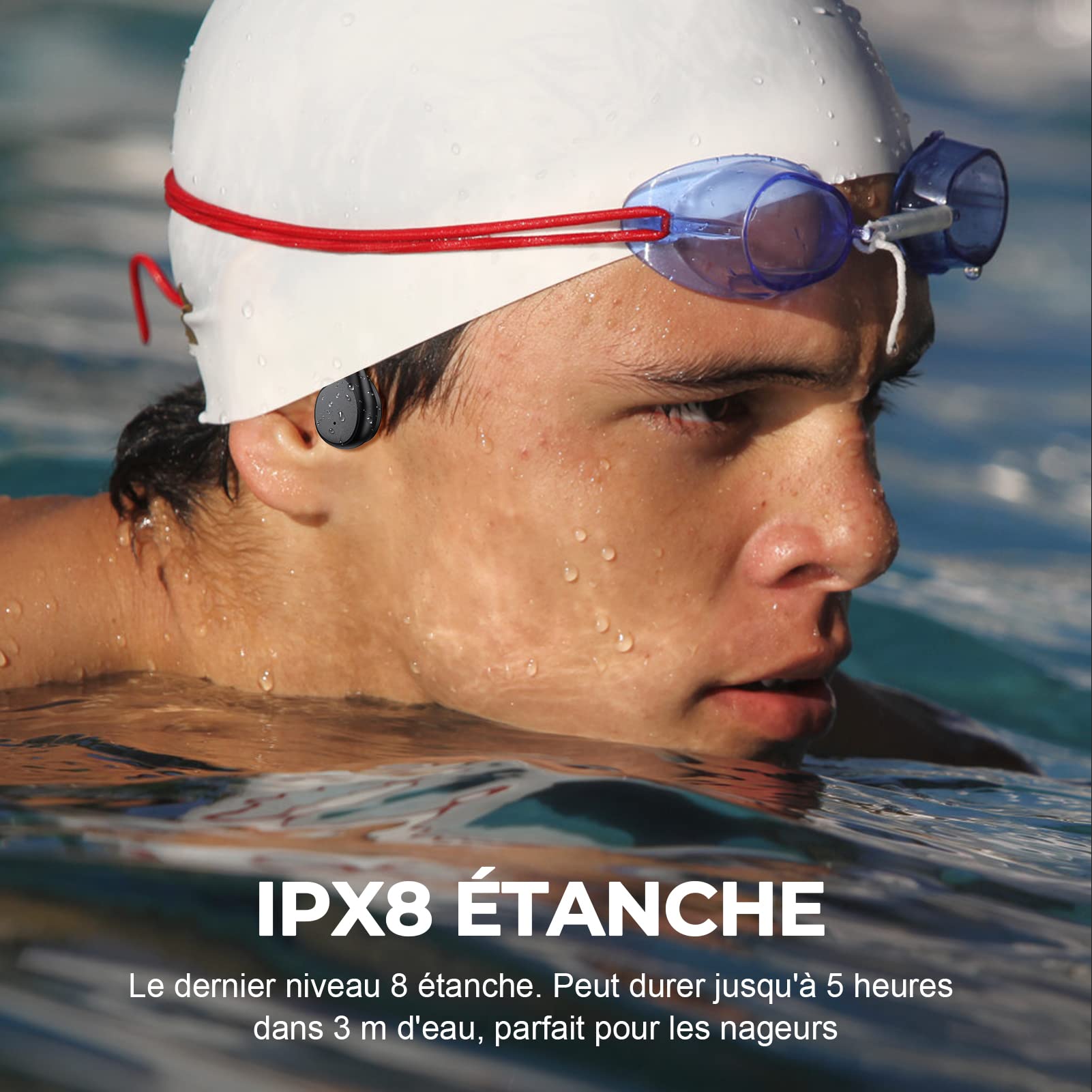 Casque Conduction Osseuse, Écouteur Natation À Bluetooth 5.4, mémoire 32 Go intégrée, Lecteur MP3 Étanche IPX8, 10 Heures de Jeu, Ecouteur Natation sans Fil, Casque Sport pour la Natation