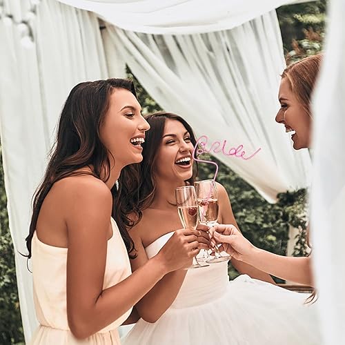 Miniatura 4 de 8 pajitas de novia para despedidas de soltera, JRAINYE de plástico rosa para beber pajita loca sorber pajita decoración de despedida de soltera