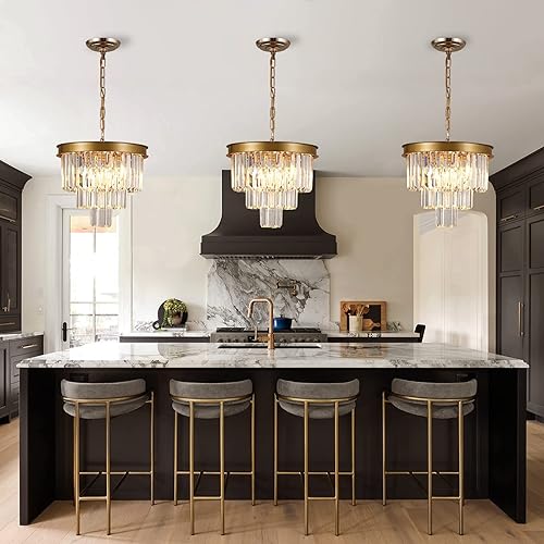 Miniatura 2 de Lámpara colgante de cristal para isla de cocina, mini candelabros dorados enchufables de 12 pulgadas, moderna lámpara colgante de techo para