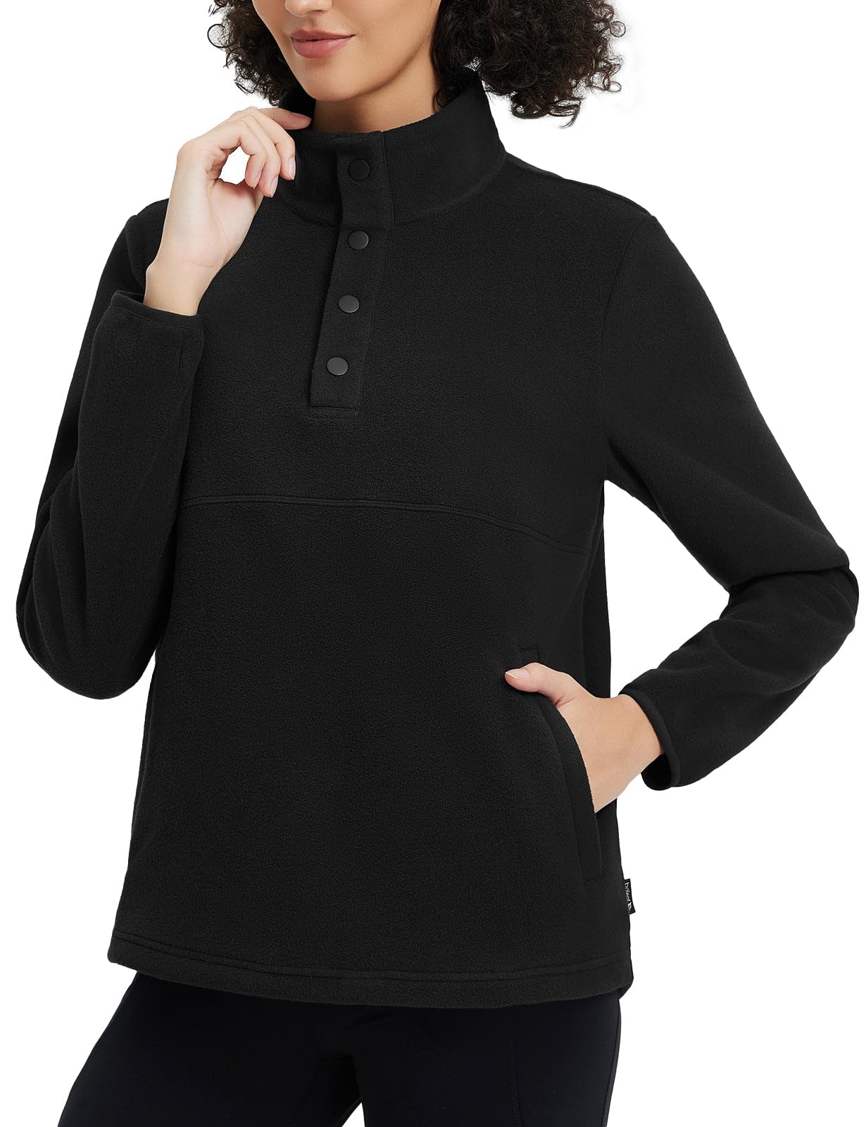 Women's 1/4 Buttom Down Fleece Pullover Thermal Long Sleeve Shirts Ski Mid Layer with Pockets Thumbhole Warm Tops
