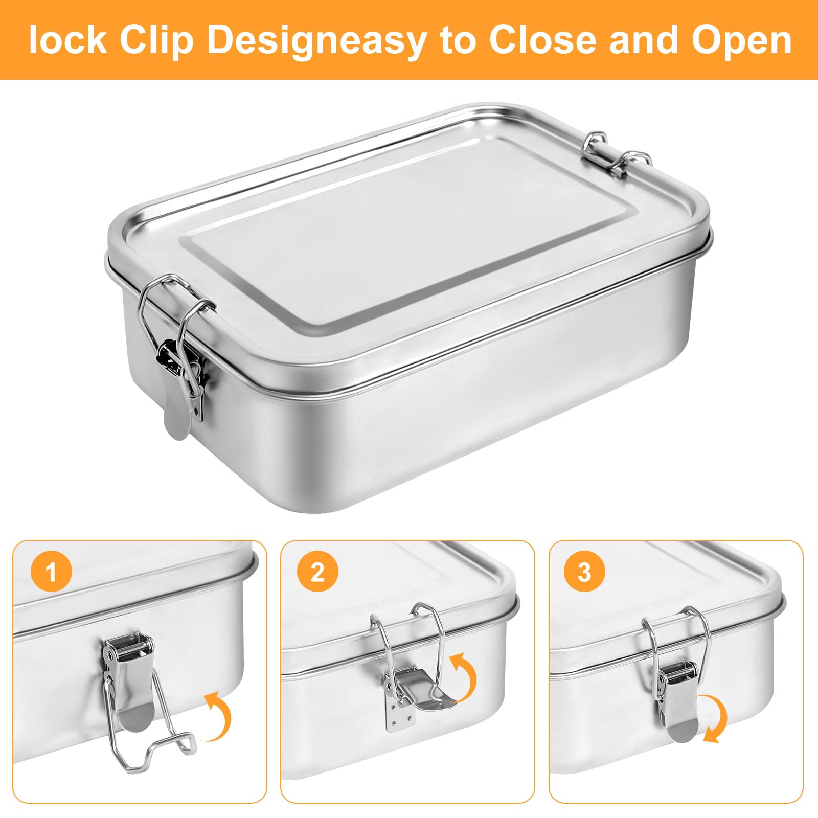 Kantine 51° Nord Boîte à Déjeuner En Acier Inoxydable Avec Compartiments, 1400 Ml, Anti-fuite Avec Cloison Flexible, Pour Adultes Et Enfants, Taille XL Classique