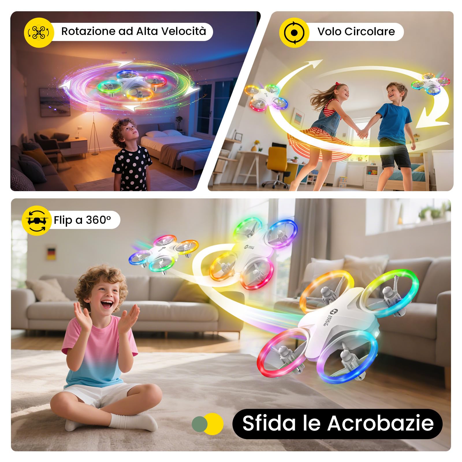 Holy Stone HS180 Mini Drone per Bambini 6-12 Anni con Luci LED e 3 Batterie | Quadricottero RC Pieghevole, 21 Minuti di Volo, Flip 360°, Facile da Usare, Regalo di Compleanno per Ragazzi e Ragazze
