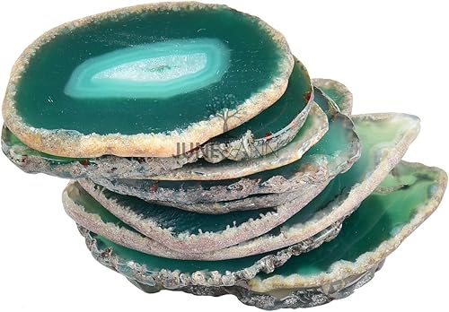 Miniatura 5 de June&Ann Rebanadas de mesa con luz de ágata verde, 10 tarjetas de losa de ágata pulida irregular, cristales curativos, piedras de geoda para