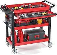 Heavy Duty 3-Tier Tool Cart on Wheels with Drawers & Pegboard - 660 lbs Capacity for Garage Workshop Storage