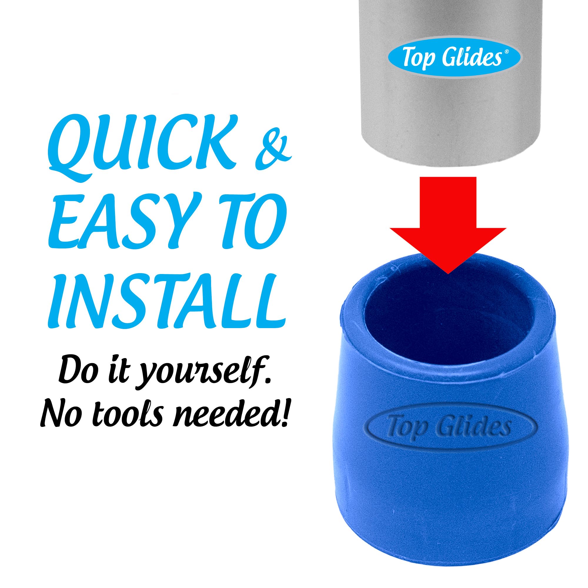 Top Glides Steel-Reinforced Walker, Commode, and Bath Bench Replacement Rubber Tips, Blue, 1 1/8" (Pack of 4) — Amazon image 4