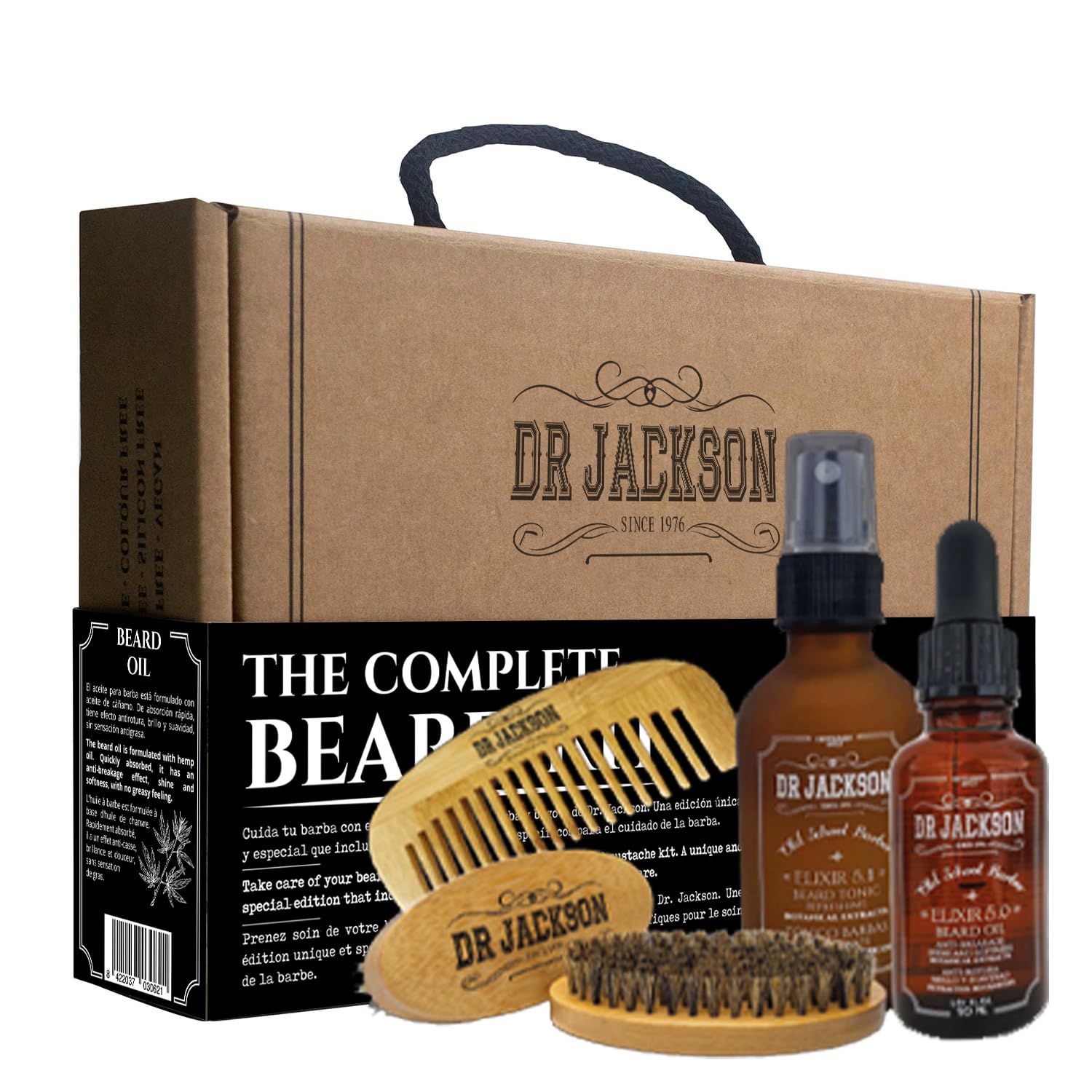 DR. JACKSON Kit Cuidado Barba Hombre con Balsamo Barba, Aceite para Barba Hombre y Cepillo Barba Hombre - Pack Regalo Hombre Cumpleaños - Kit Barba Hombre Aceite Barba Hombre Crece Barba