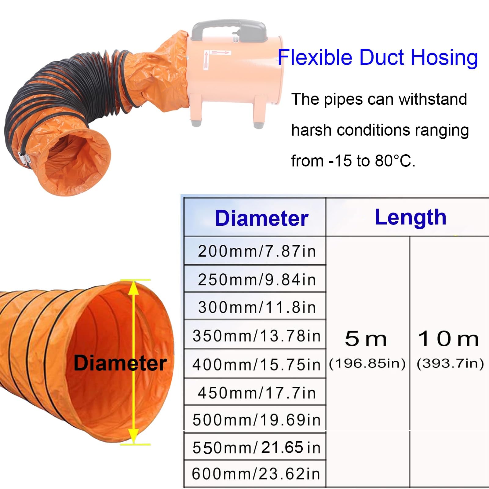 Manguera de conducto flexible resistente – Tubo de conducto de aire ignífugo de PVC con conducto impermeable con anillo en D