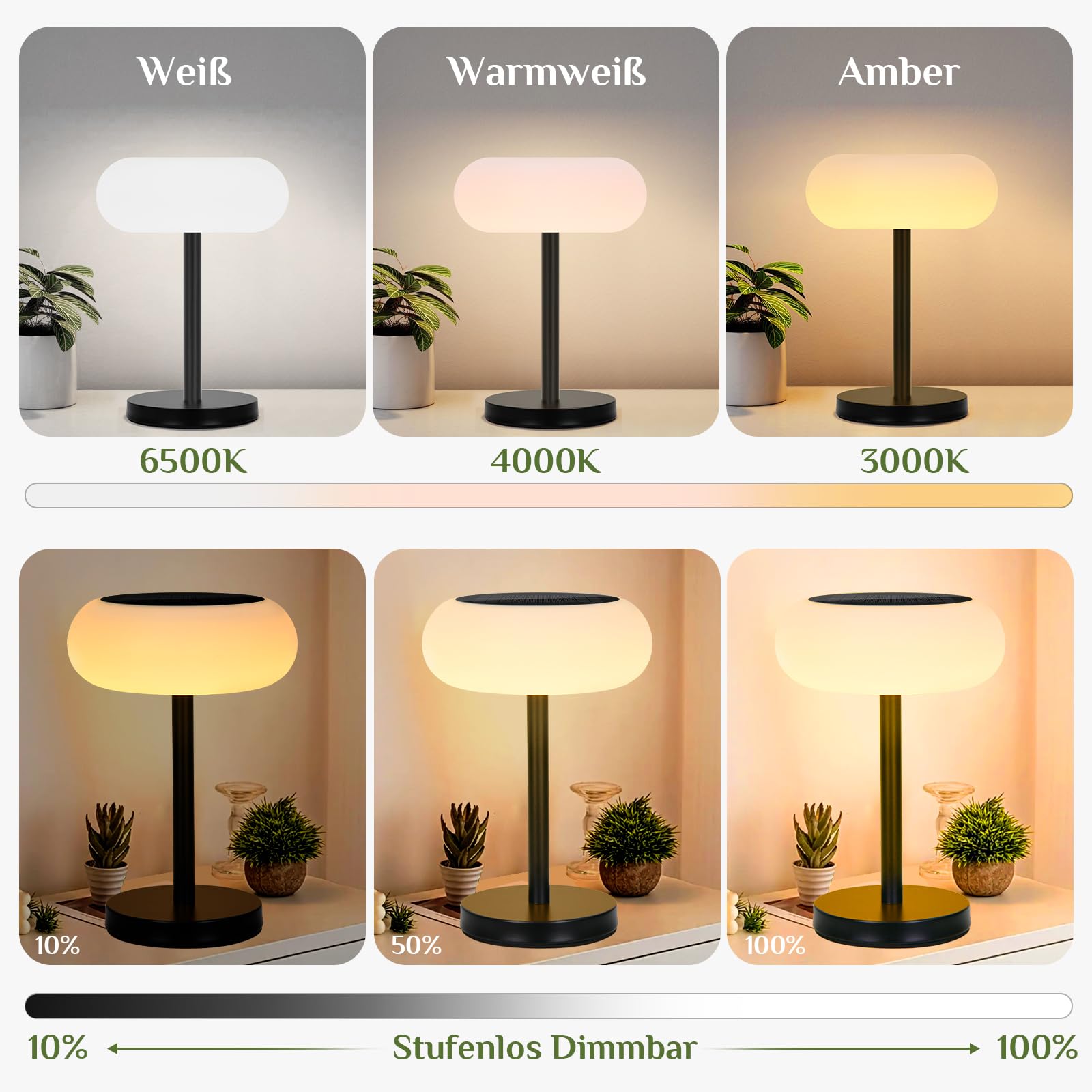 Rosnek 2er Solar LED Tischlampe Kabellos, 4000mAh Tischlampe Akku mit IP65 Wasserdicht & Timer, Intelligente Sensorik mit Fernbedienung, 3 Farbmodi & Stufenlos Dimmbar Tischleuchte für Garten