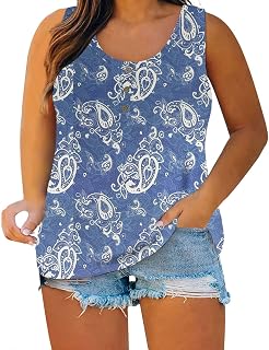 2023 New Women's Sleeveles Tunic Tops UK Hanky Hem Tops Leisure Geometric Print Cropped Ribbed Tee Floral Shirt Casual Loose Summer Tee Tops Blouse Tunic Ladies