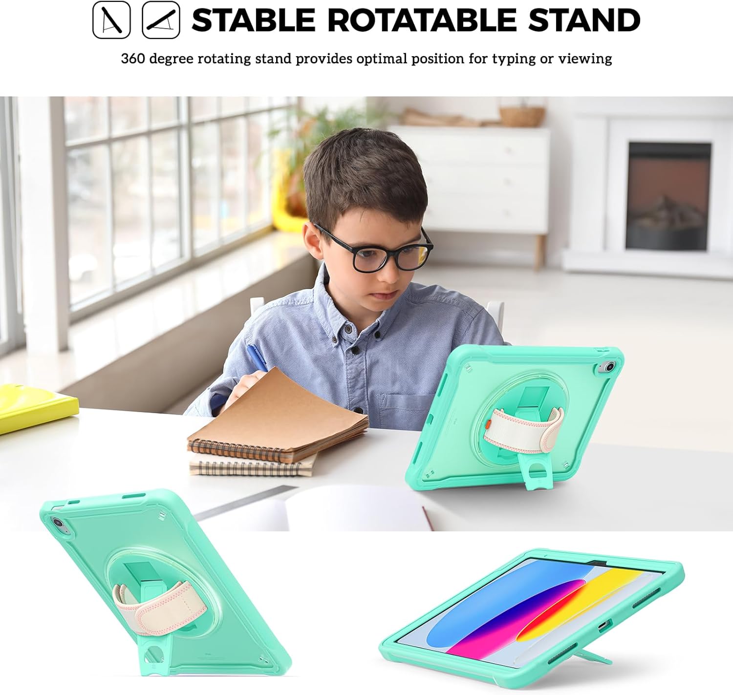 ProCase for iPad 11th Generation A16 2025/iPad 10th Generation Case 10.9 Inch 2022, Heavy Duty Shockproof Rugged Cover with Hand Strap 360 Degree Rotatable Kickstand Protective for iPad 11/10 -Mint