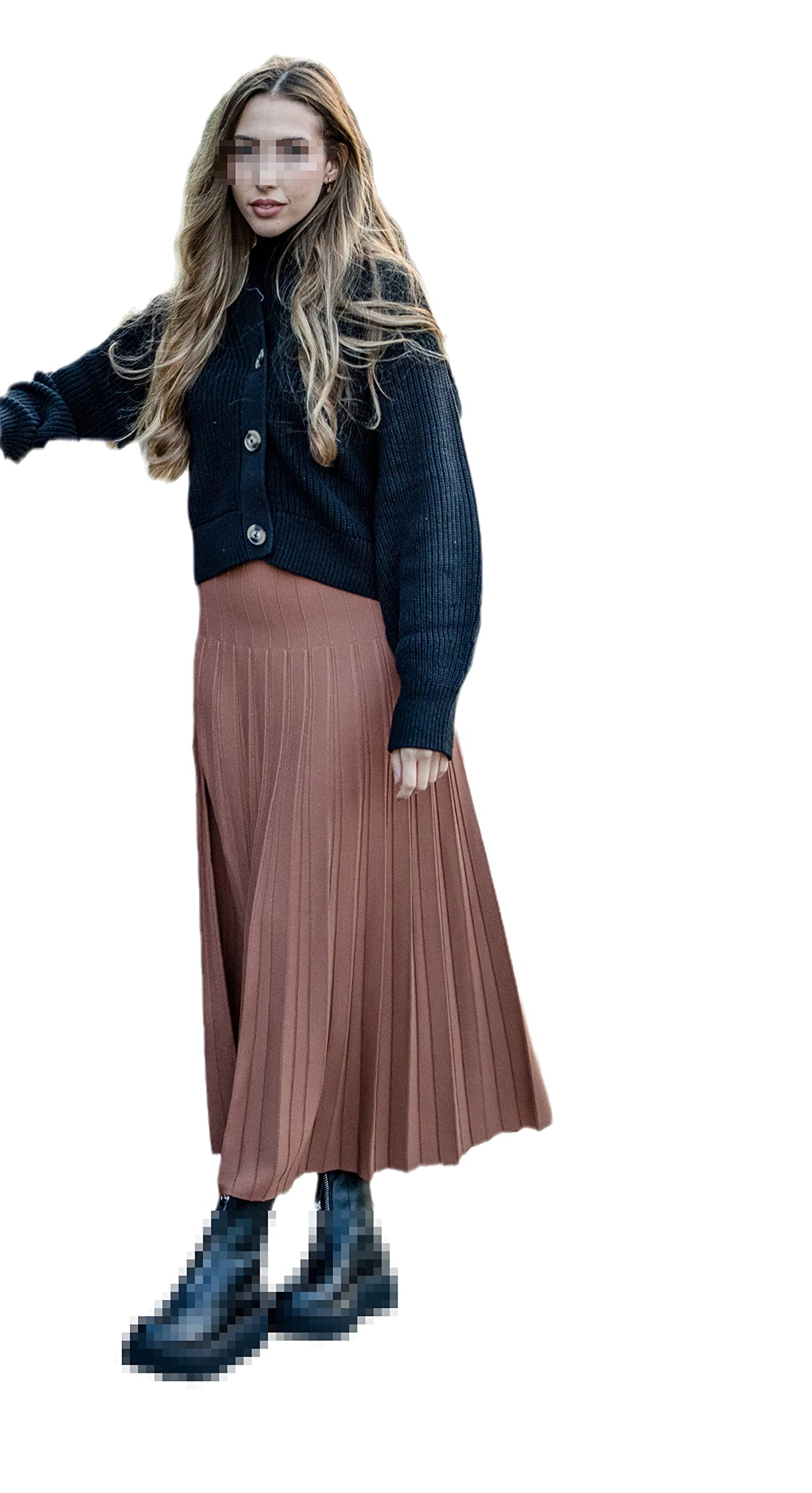 Alloaone Damskie spódnice maxi damska sukienka z dzianiny jednolity kolor spódnica dziewiarska plus size damska plisowana spódnica midi, a, XL