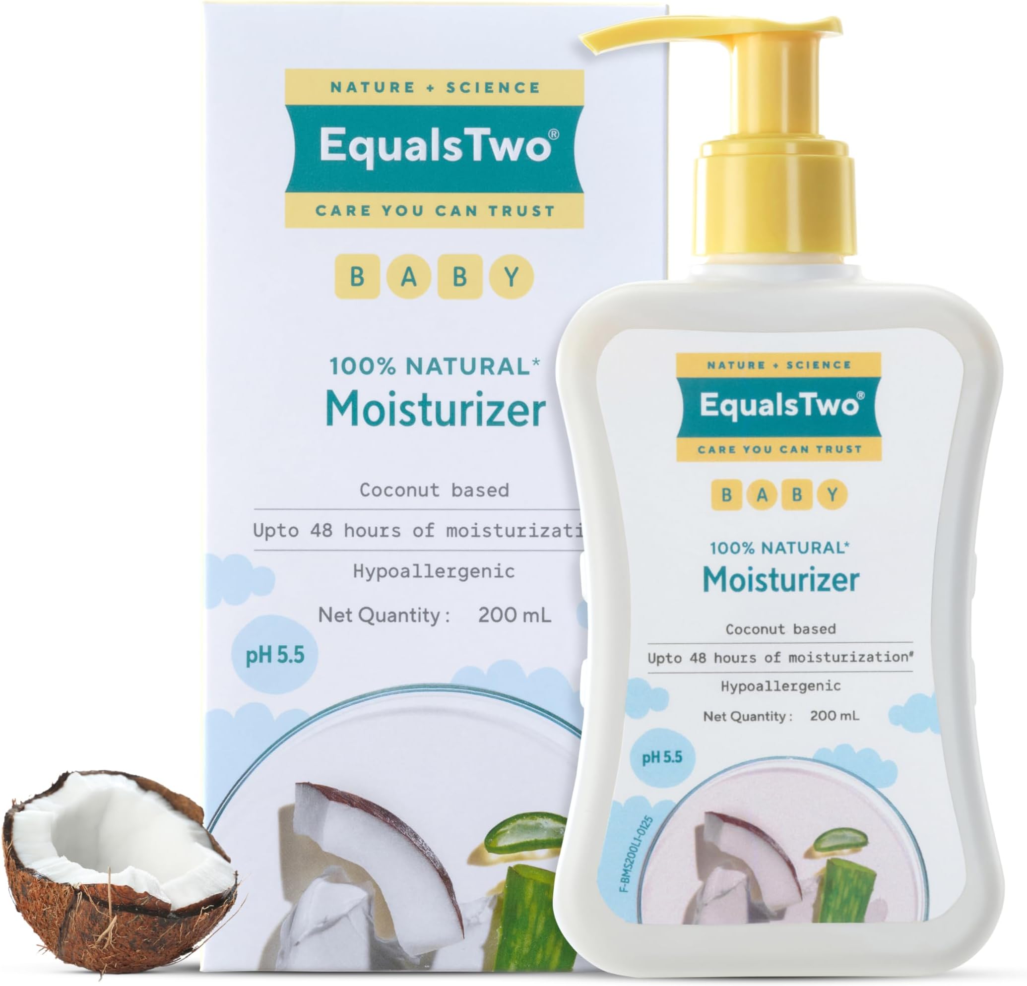 by Zydus Baby Moisturizer, 200ml, 100% Natural Coconut based Daily Baby Skin Care Body Lotion for Nourishing Skin, All Skin Types, PH 5.5, Dermatalogically Tested, No Parabens No Sulphates, Pack 1