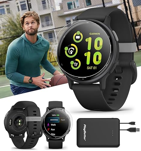 PlayBetter Garmin vivoactive 5 (SlateNegro) Fitness GPS Smartwatch - Reloj de salud con pantalla AMOLED, hasta 11 días de batería - Protectores de