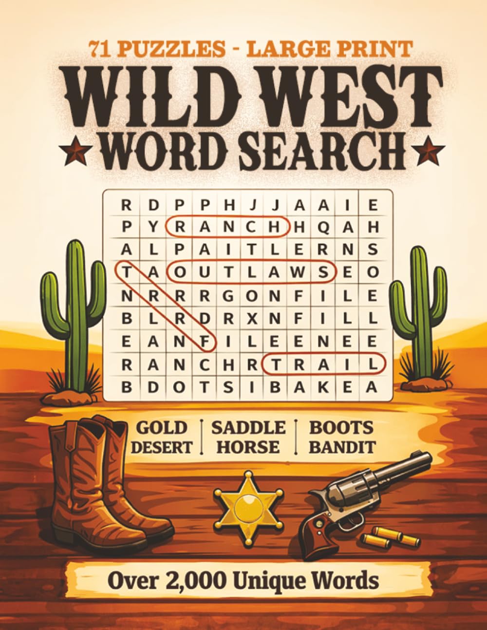 Wild West Word Search: 71 Large Print Puzzles Inspired by Cowboys, Frontier Life, and the Old West