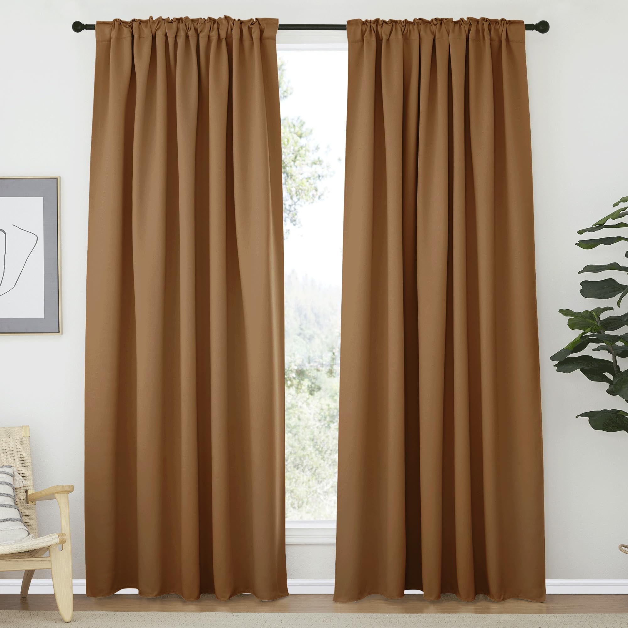 NICETOWN Blackout Curtain Panels Window Draperies - (Gold Brown Color) 62x84 inch, 2 Pieces, Privacy Blackout Cloth Fabric, Living Bedroom Room Divider/Sliding Patio Decor Window Curtains