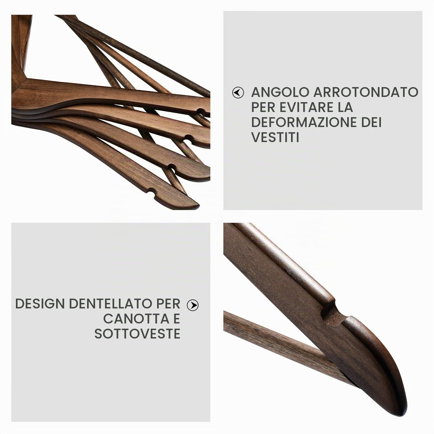 HOUSE DAY Grucce Appendiabiti in Legno Premium, 20 Pezzi, con tacche e Barra girevoli a 360°, per Pantaloni, Vestiti, Giacca, -44,5 cm Colore Noce