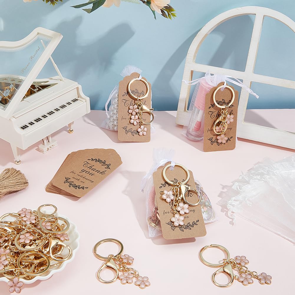 PH PandaHall Set di 30 portachiavi a forma di fiore rosa, con etichette di ringraziamento e cordino di iuta, per Natale, compleanno, matrimonio, souvenir, feste, regali