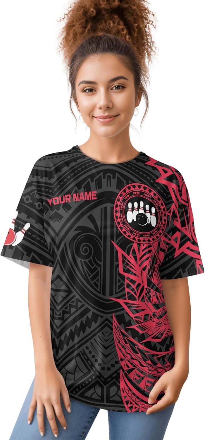 Men's Bowling Short Sleeve Tshirt Personalized Unique Pattern Bowling Ball Tee Shirt for Bowling Team Print Bowling Clothing