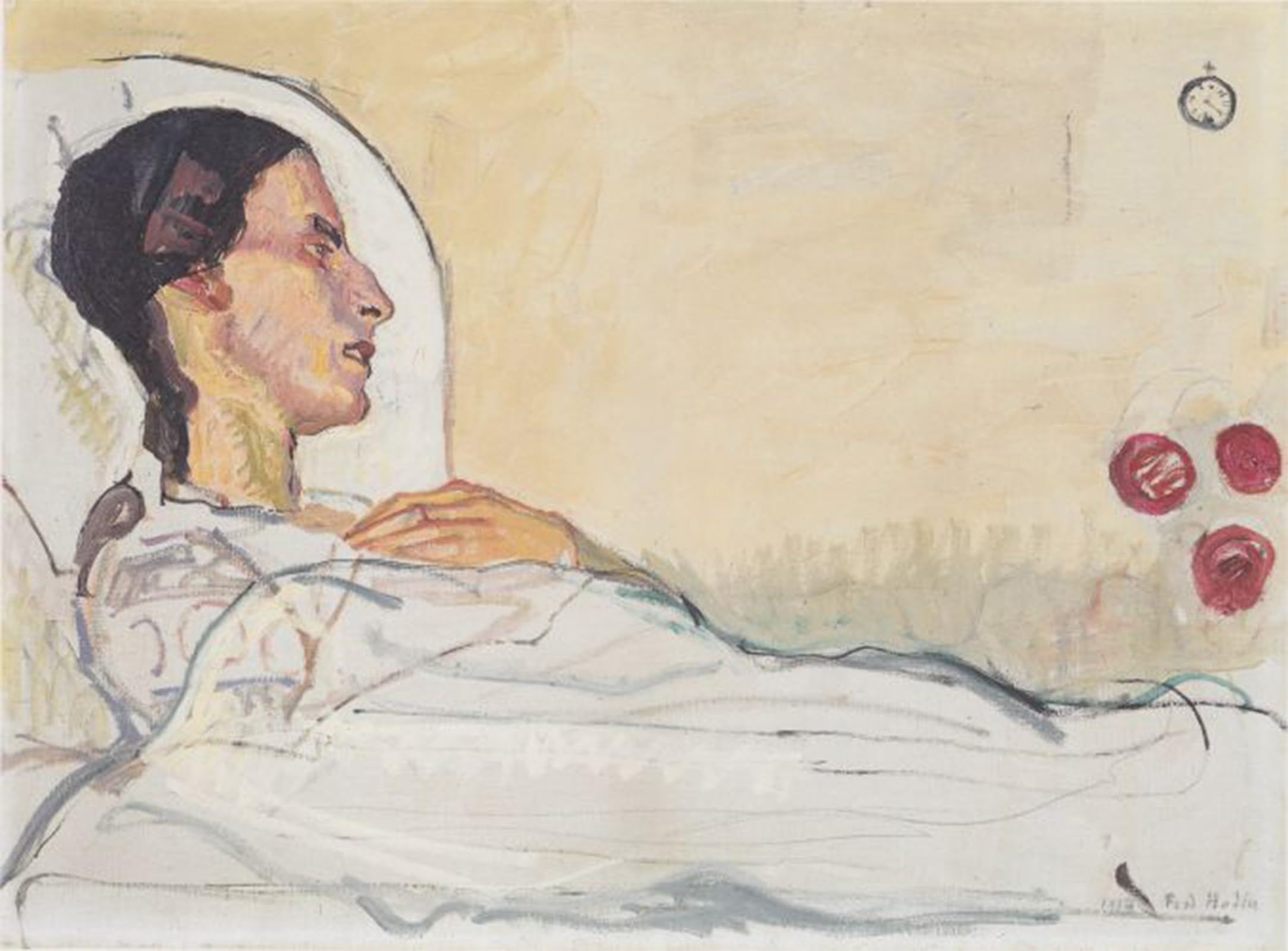 SERENDIPITP Vintage Wall Art Canvas Nordic Poster Canvas Print Picture Valentine Gode Darel on the Sickbed by Ferdinand Hodler Wall Art Poster for Home Decor 60x90cm