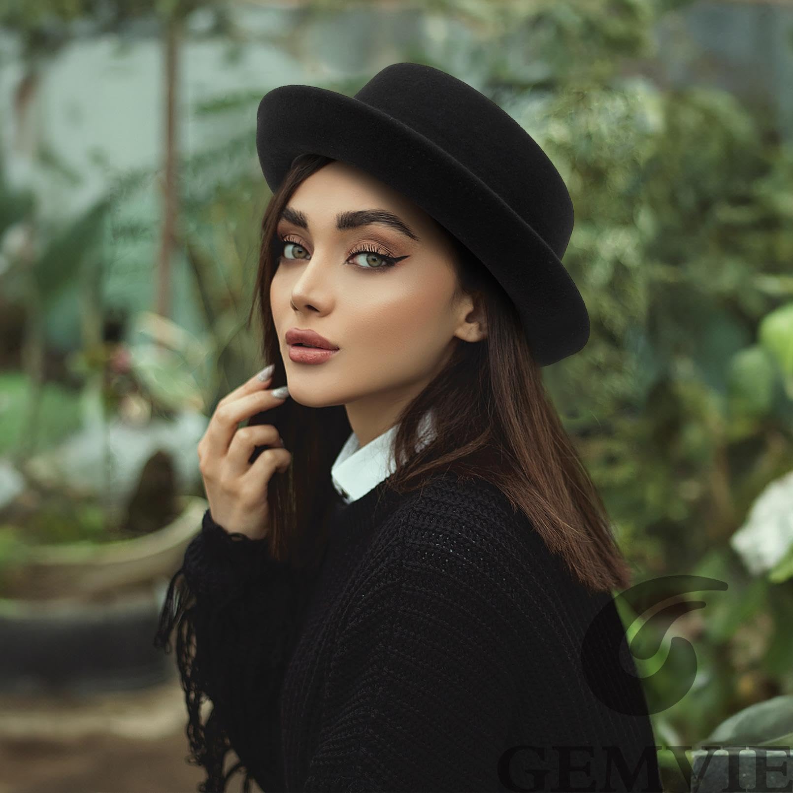 GEMVIE Kapelusz wieprzowy dla mężczyzn i kobiet 100% filcowy wełniany kapelusz Fedora Trilby czarny dorosły unisex kapelusze porkpie, Czarny + retro pasek, Rozmiar uniwersalny
