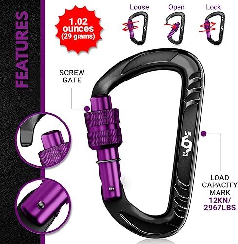 Vista 72 de 12kN (2697 lbs) Heavy Duty Carabiner Clips, for Securing Pets, Outdoor, Camping, Hiking, Hammock, Dog Leash Harness, Keychains