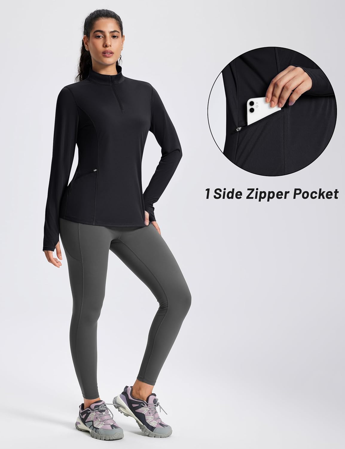 MAGCOMSEN 1/4 Zip Pullover Women Long Sleeve Quarter Zip UPF 50+ Sun Shirts with Pocket Quick Dry Athletic Workout Tops - Image 4