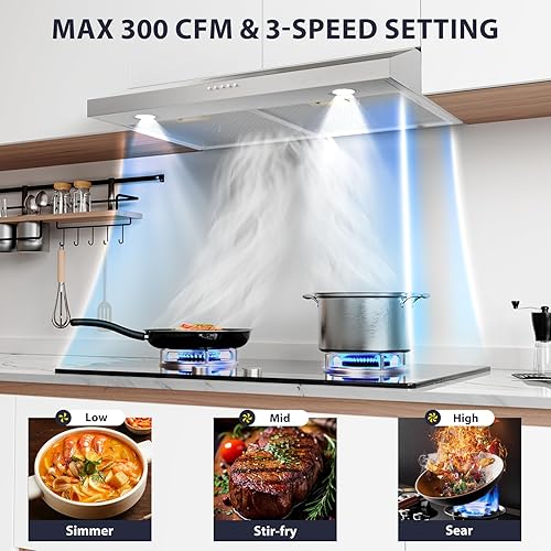 Miniatura 7 de Campana extractora de 30 pulgadas para debajo del gabinete, campana extractora de cocina convertible con conductossin conductos, ventilador de