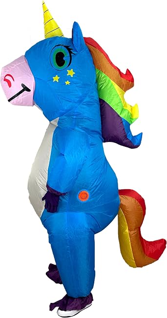 Unicorn Inflatable Costume Adult Szied Funny Halloween Inflatable Costume Blow Up Costumes for Man and Women Suitable for Halloween, Christmas, Easter, birthday parties(Blue)