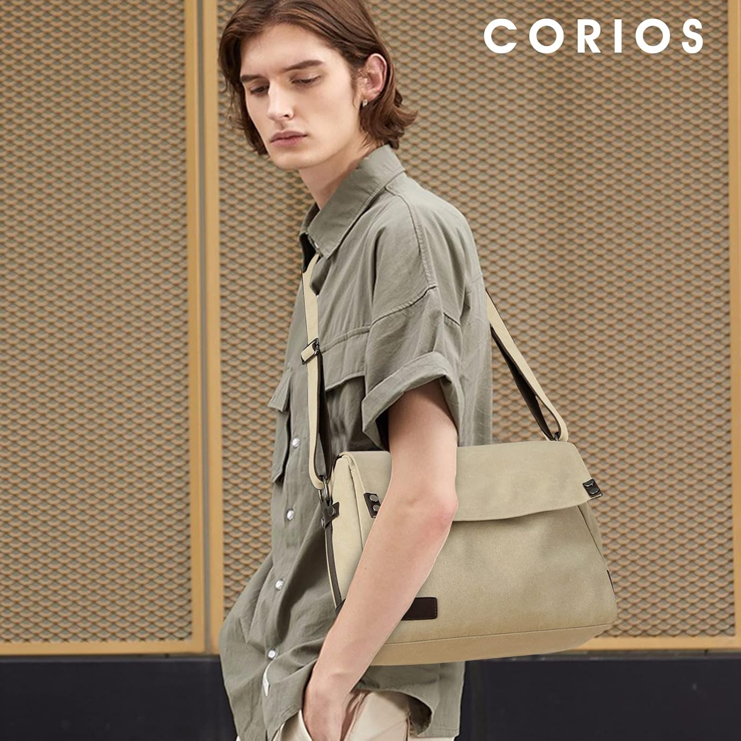 Men's Shoulder Bag Canvas Crossbody Bag Casual Messenger Bag Laptop Bag for 13.3 inch Laptop Briefcase Satchel Bag