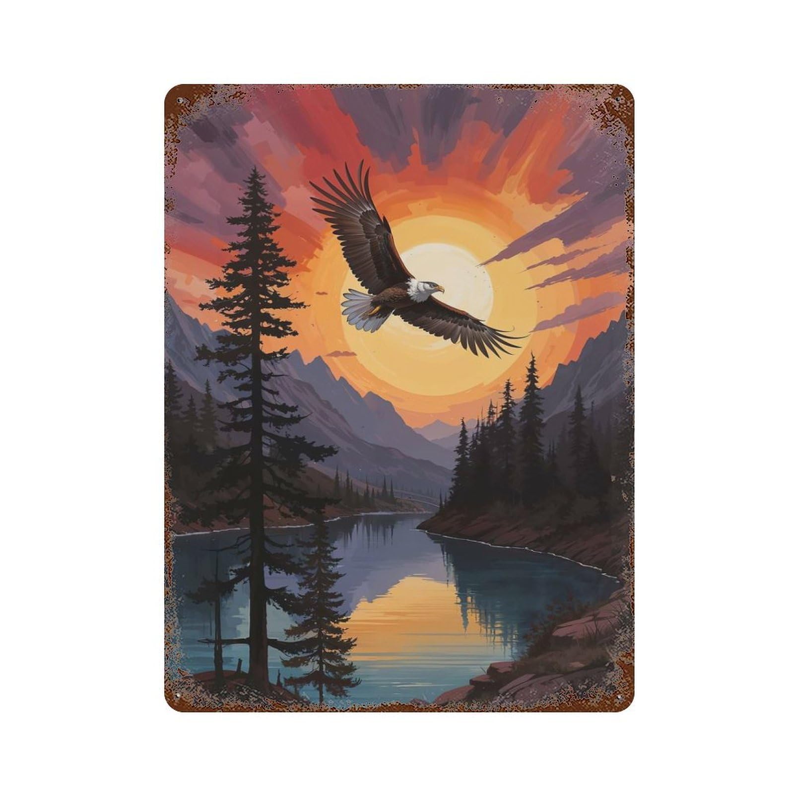 Distressed Metal Wall Sign Majestic Sunset Over Alpi 15.7"x11.8", Decorative Metal Wall Art for Farmhouse, Kitchen And Entryway Decor