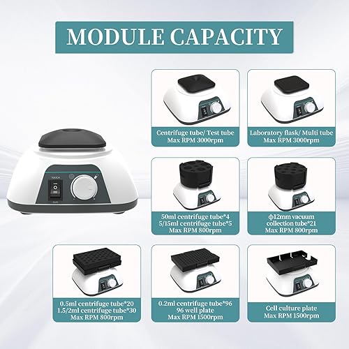 Miniatura 4 de Vortex - Mezclador mezclador de 0 a 3000 rpm, función táctil y continua con 7 módulos para pinturas de tubos de laboratorio, adhesivos de pestañas