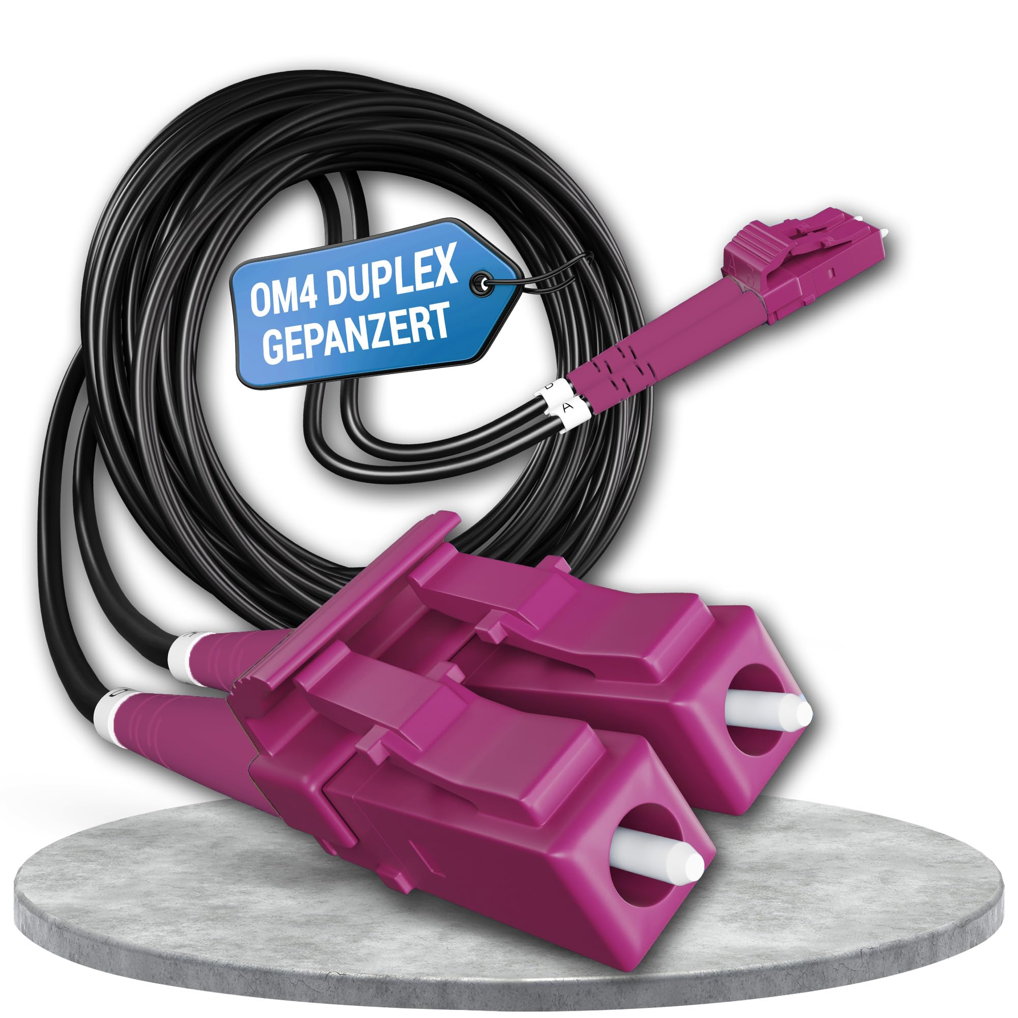 10m Gepanzertes OM4 Duplex Glasfaser-Kabel LC/UPC für Innen- und Außen-Einsatz – LWL Lichtleiter Patch-Kabel Multimode 50/125µm LC UPC LSZH Fiber Optic Cable Indoor/Outdoor ⌀3mm Schwarz