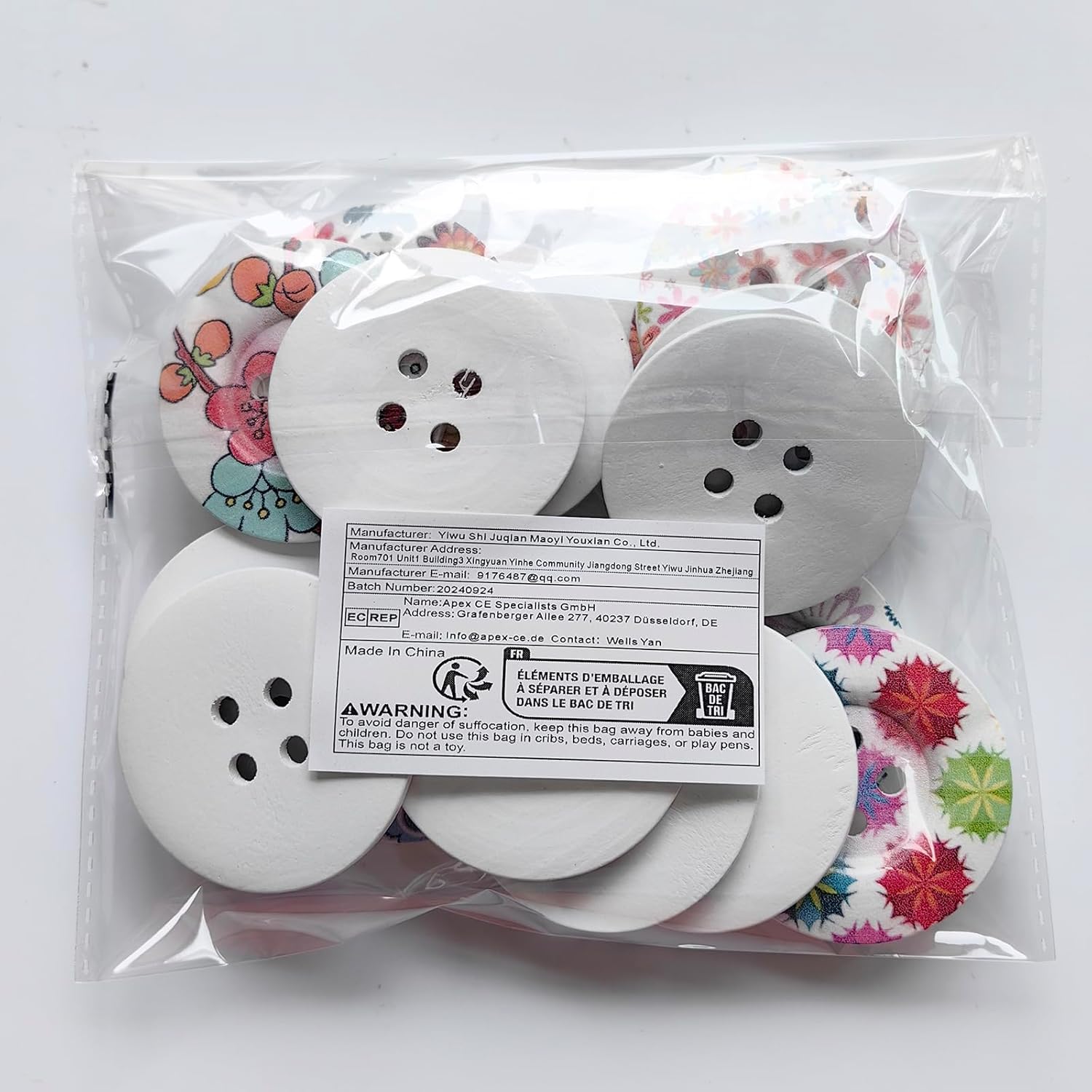Chenkou Craft 20pcs 2" (50mm) Round Flower Wood Buttons 4 Holes Craft Sewing Button (50mm)