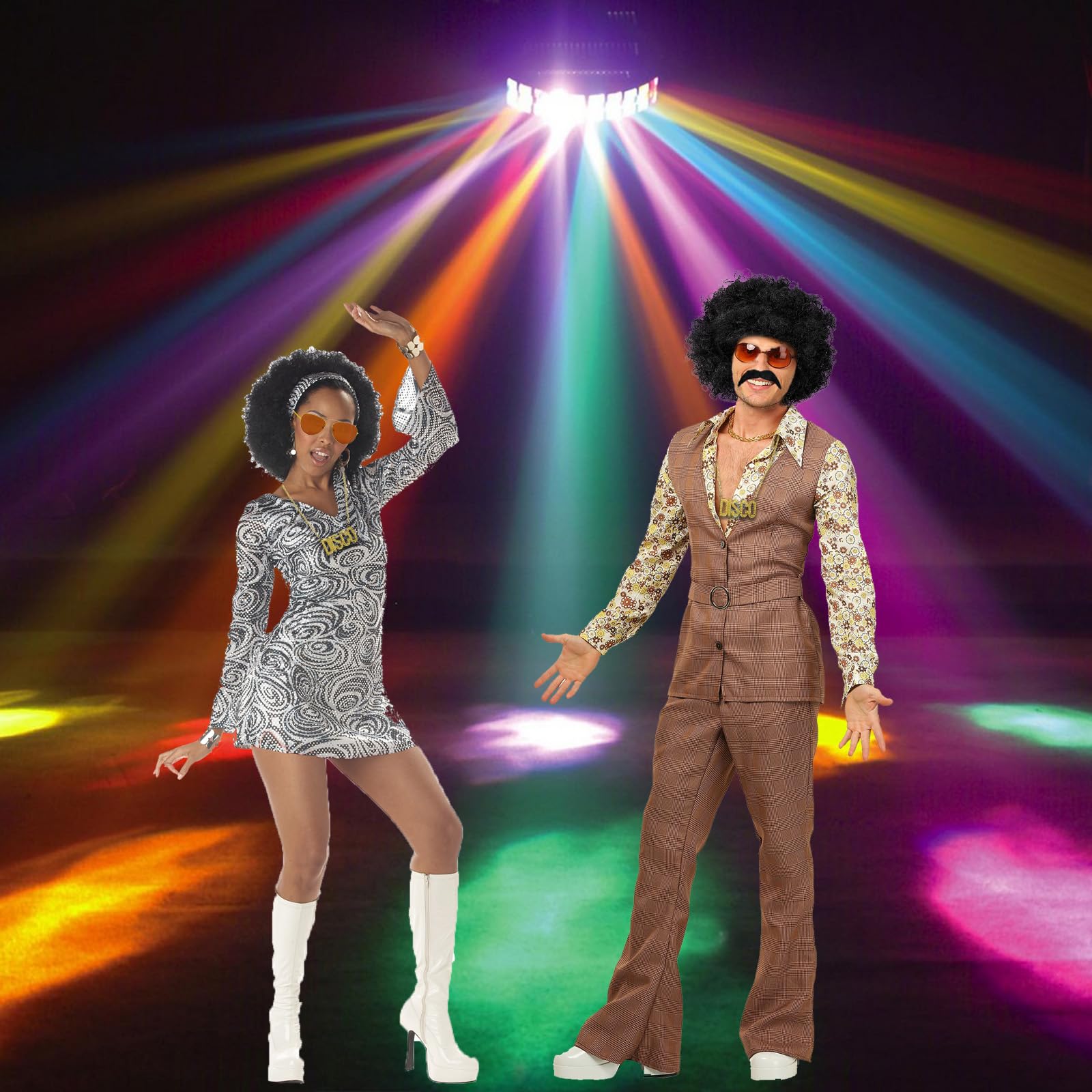 L'uomo Nella Parrucca Di Afro E Gli Anni 70 Disegnano I Vestiti Che Ballano La Discoteca 83830328
