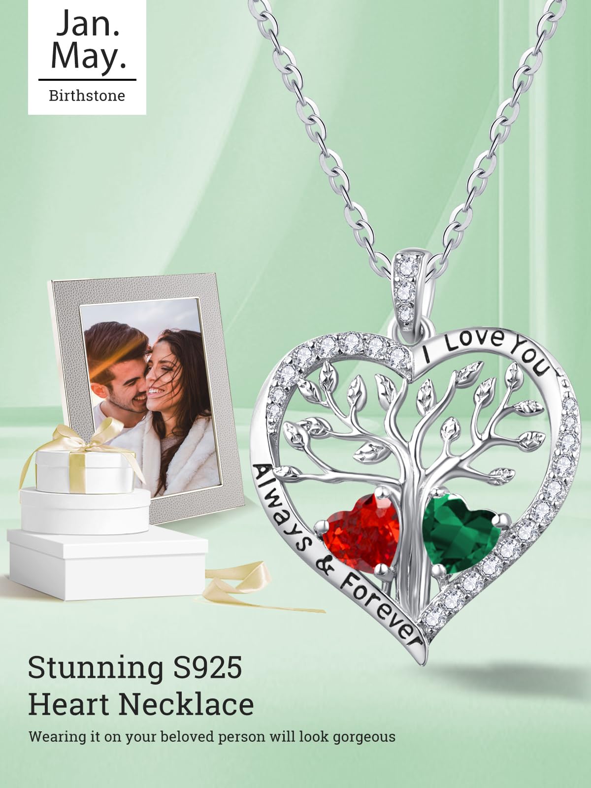 S925 Silber Halskette für Damen, Lebensbaum Kette Schmuck, Mama Geburtstag Hochzeit Jahrestag Geschenk, Freundin Tochter Baum des Lebens Schmuck mit Geburtsstein Anhänger